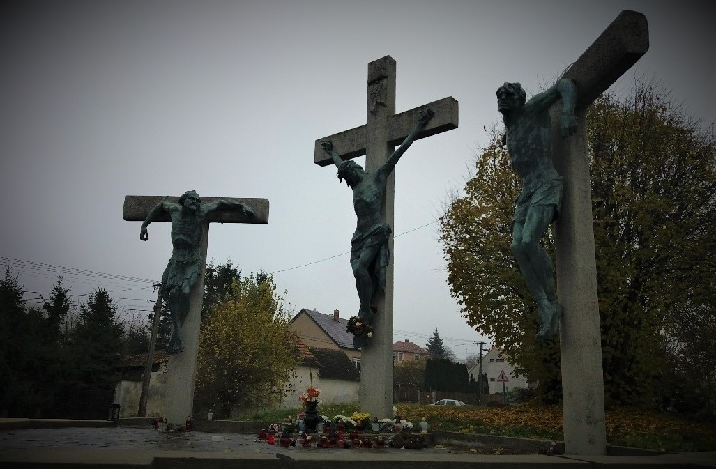 Calvary - our lord and two thieves on crosses Sümeg Cemetery Hungary